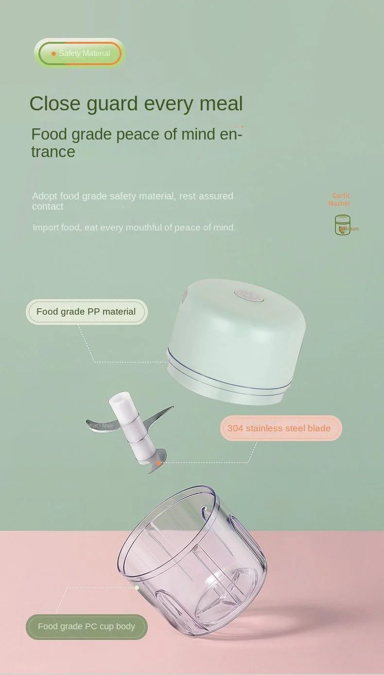 Multifunctional Electric Garlic Chopper 100/250mL Portable Vegetable Grinder Onion Mixer Mashing Machine for Kitchen