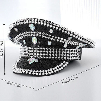 Chapéu de Capitão Chapéu Punk de Lantejoulas Coloridas com Strass para Festa Festival Aniversário Casamento Chapéu de Noiva Chapéu de Palco para Mulheres e Homens