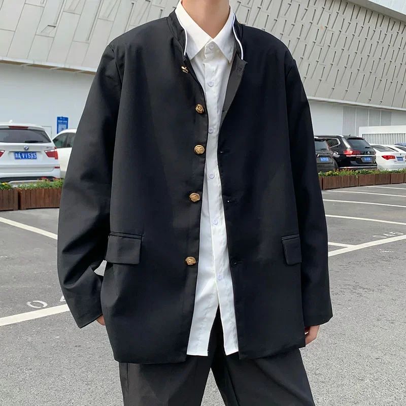 Japan Style School Uniform Jacket Stand Collar Men Women Tunic Suit Jacket DK Costume Black Coat With Nameplate High Version