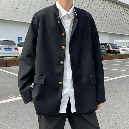 Japan Style School Uniform Jacket Stand Collar Men Women Tunic Suit Jacket DK Costume Black Coat With Nameplate High Version