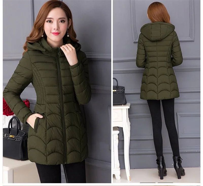 Winter Coat Women 2025 Fashion Middle Age Mother Slim Down Cotton Hooded Jacket Plus Size Casual Solid Warm Thick Outwear Parka