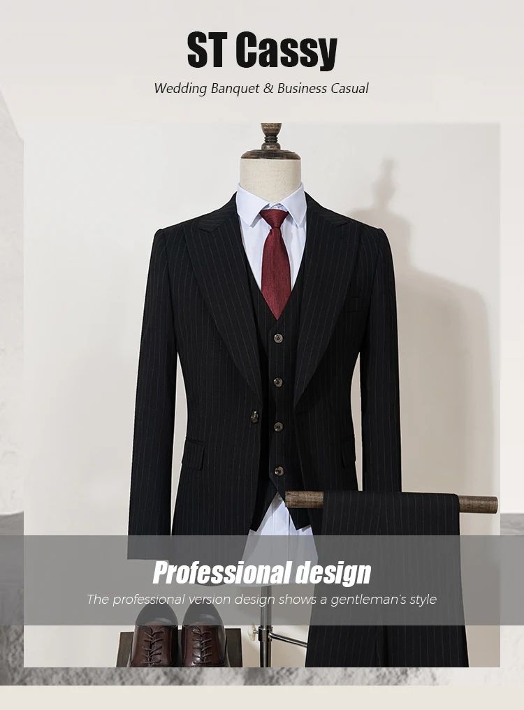 ST Cassy high-quality blue striped suits for men slim fit luxurious and elegant men's business suit 3-piece set full men's suit