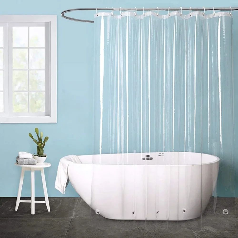Clear Shower Curtain PEVA Transparent Bathroom Liner Waterproof 180x200CM Bath Curtains Bathroom Mould Proof Curtains with Hooks