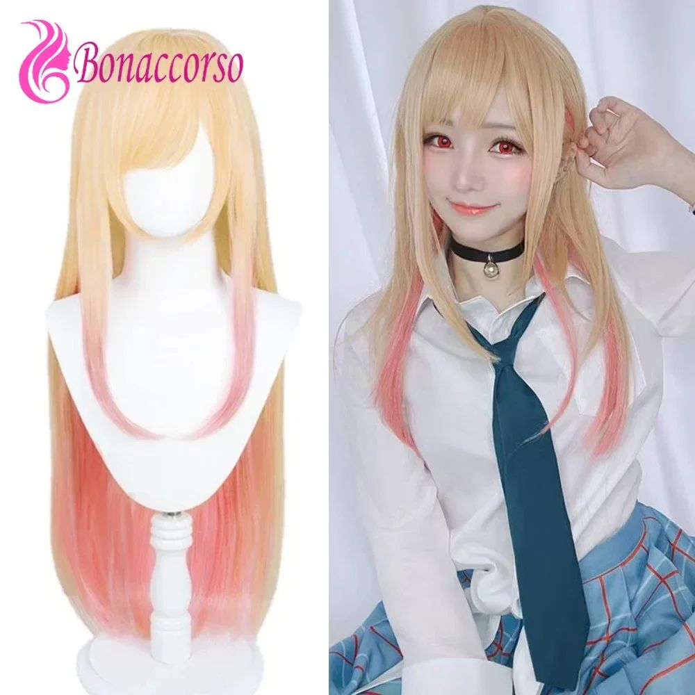 Minha Fantasia de Marin Kitagawa de My Dress-Up Darling Peruca Cosplay Ombré Rosa Dourado Sintética Longa Lisa Peruca Comic-Con Coser Festa Diária