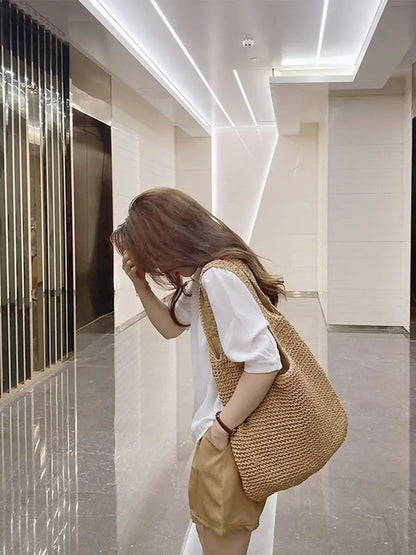 Fashion Straw Women Shoulder Bags Paper Woven Female Handbags Large Capacity Summer Beach Straw Bags Casual Tote Purses