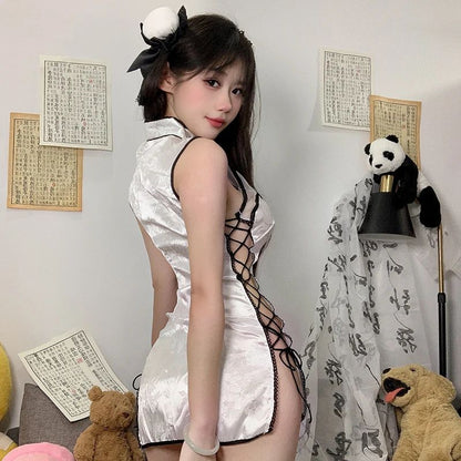 Robe Qipao chinoise pour femme, lingerie sexy, bandage à fente haute, uniforme Cheongsam, costume de boîte de nuit Anime