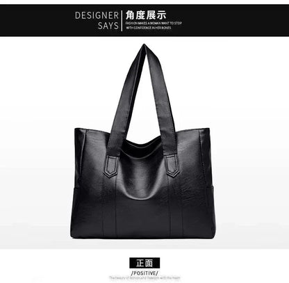 Female Big Soft Leather Satchel Bag Classic Solid Color Simple Casual Large Capacity Tote Single Shoulder Bag Purses and Handbag