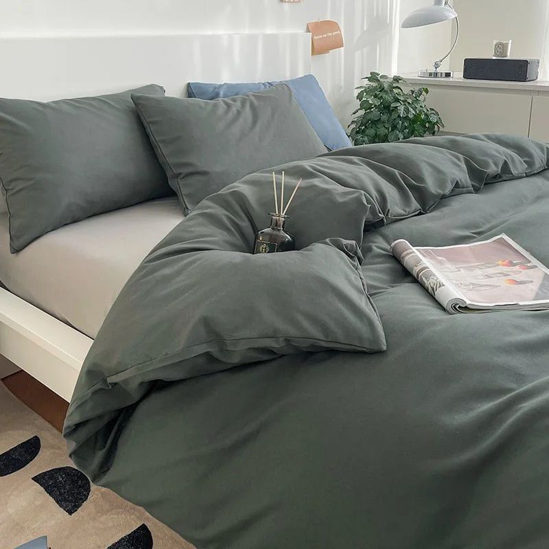 Conjunto de cama de cor sólida de quatro peças para crianças e adultos, cama de casal grande, conjunto de capa de edredom, lençol e capa de travesseiro de quatro peças
