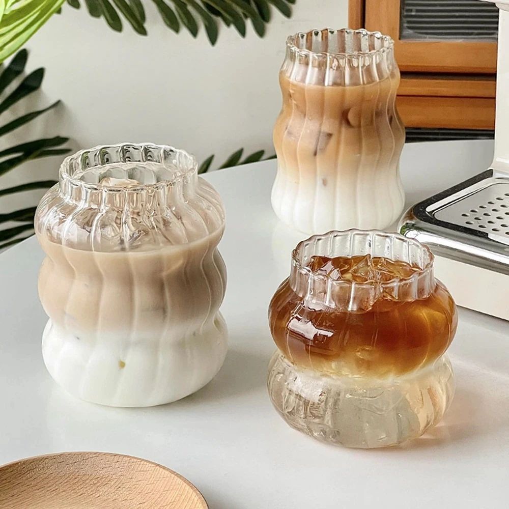 Copo de Vidro Resistente ao Calor, Tumbler, Transparente, para Chá, Suco, Leite, Caneca de Café, Copos de Água para Casa, Caneca Listrada 410/530ml