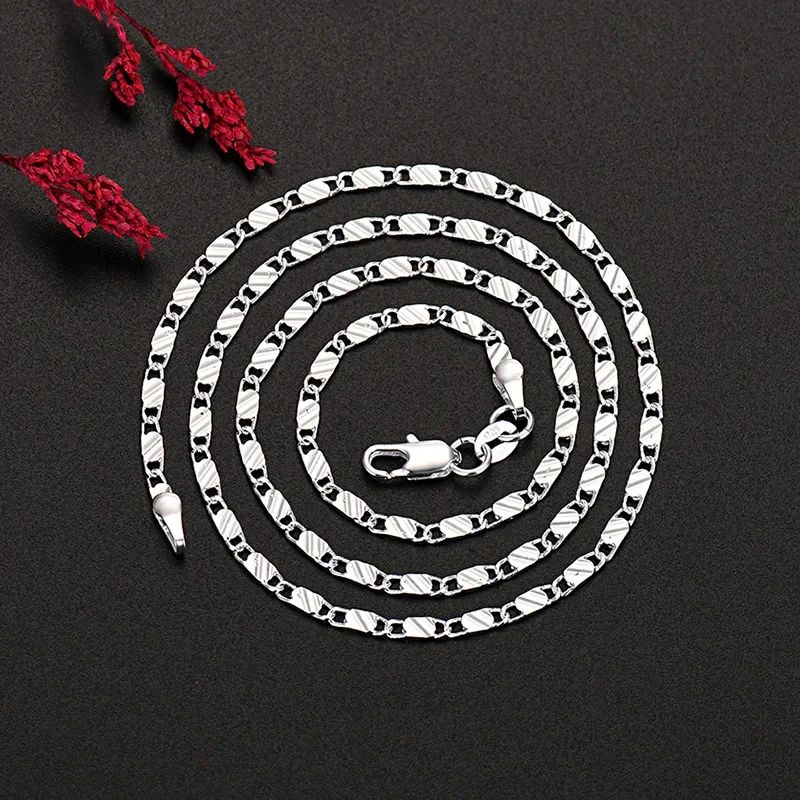 Men Women 2mm Flat Clavicle Chain Necklace S925 Sterling Silver Hypoallergenic Never Fade Multi Size 40-75cm Minimalist Fine Jewelry Gift Christmas Wedding Birthday Anniversary Wholesale