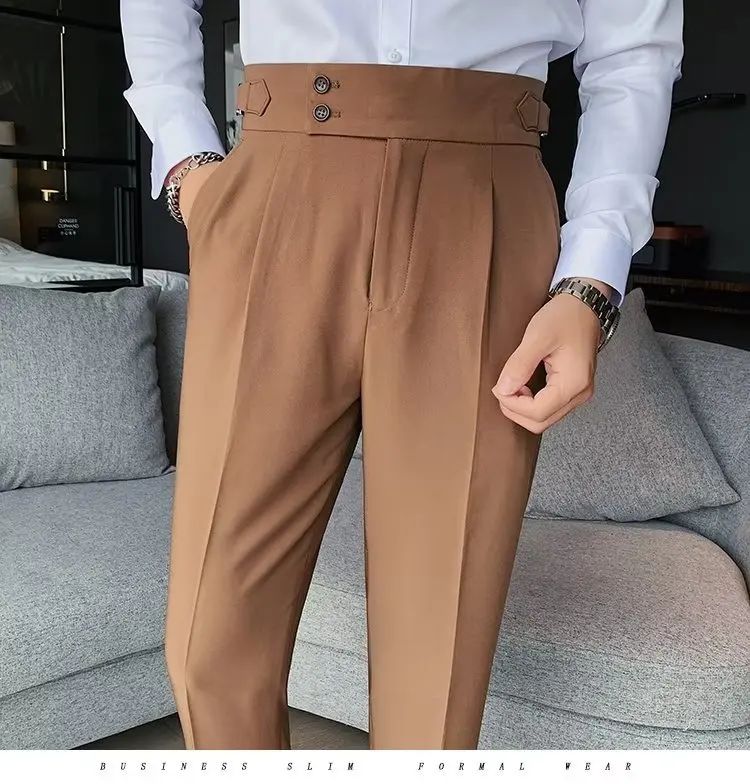 Calça Masculina Nadir Coffee Color Clássica Estilosa Paris Botão Prega Única Emagrece Suaviza Sua Silhueta Calça Social Casual
