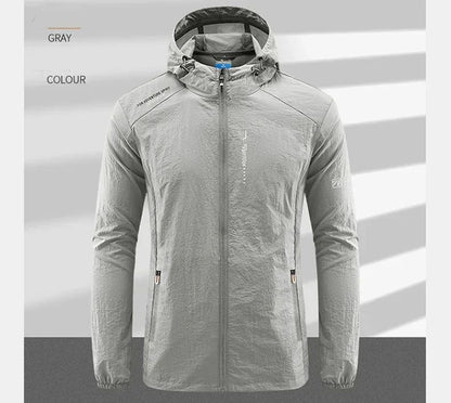 Men's UPF 50+ UV Protection Windbreaker Quick Dry Jacket Outdoor Sun-Protective Thin Hiking Fishing Cycling Hooded Sport Light