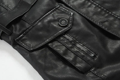 Men Winter Long Thick Fleece PU Leather Jacket Mens Streetwear Casual Business Clothing Pocket Leather Jackets Coat Outwear Men