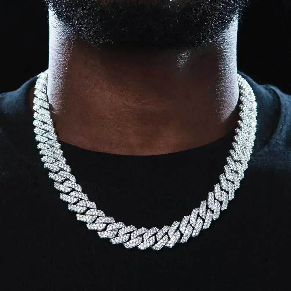 Hip Hop Brilhante Colar Corrente Cubana 15MM Feminino Masculino Cor Prata Strass Gelo Fora Corrente Cubana Punk Joias Colar Presente