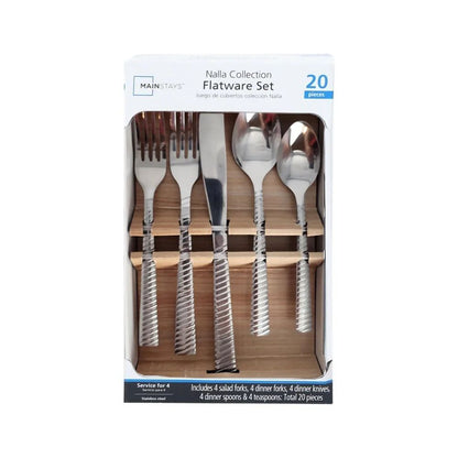 Conjunto de talheres de aço inoxidável de 20 peças para 4 pessoas, utensílios de cozinha ergonômicos, próprios para lava-louças, perfeitos para casa, refeições, acampamento, piqueniques