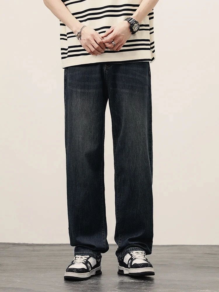 2025 Primavera Outono Novas Calças Jeans Masculinas Retas Vintage Casuais Masculinas de Alta Qualidade Estilo Coreano Baggy Calças Jeans de Perna Larga