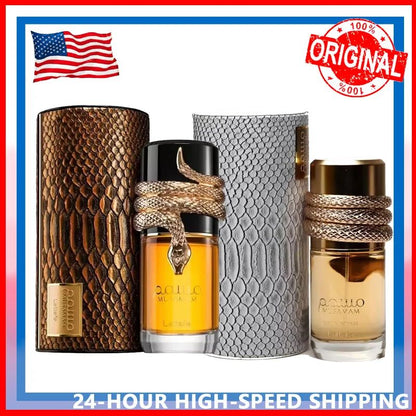 100ml Luxury Arabian Perfume Duo Unisex White & Gold Scents with Rich Oud Amberwood Coconut & Oriental Floral Notes Gifts