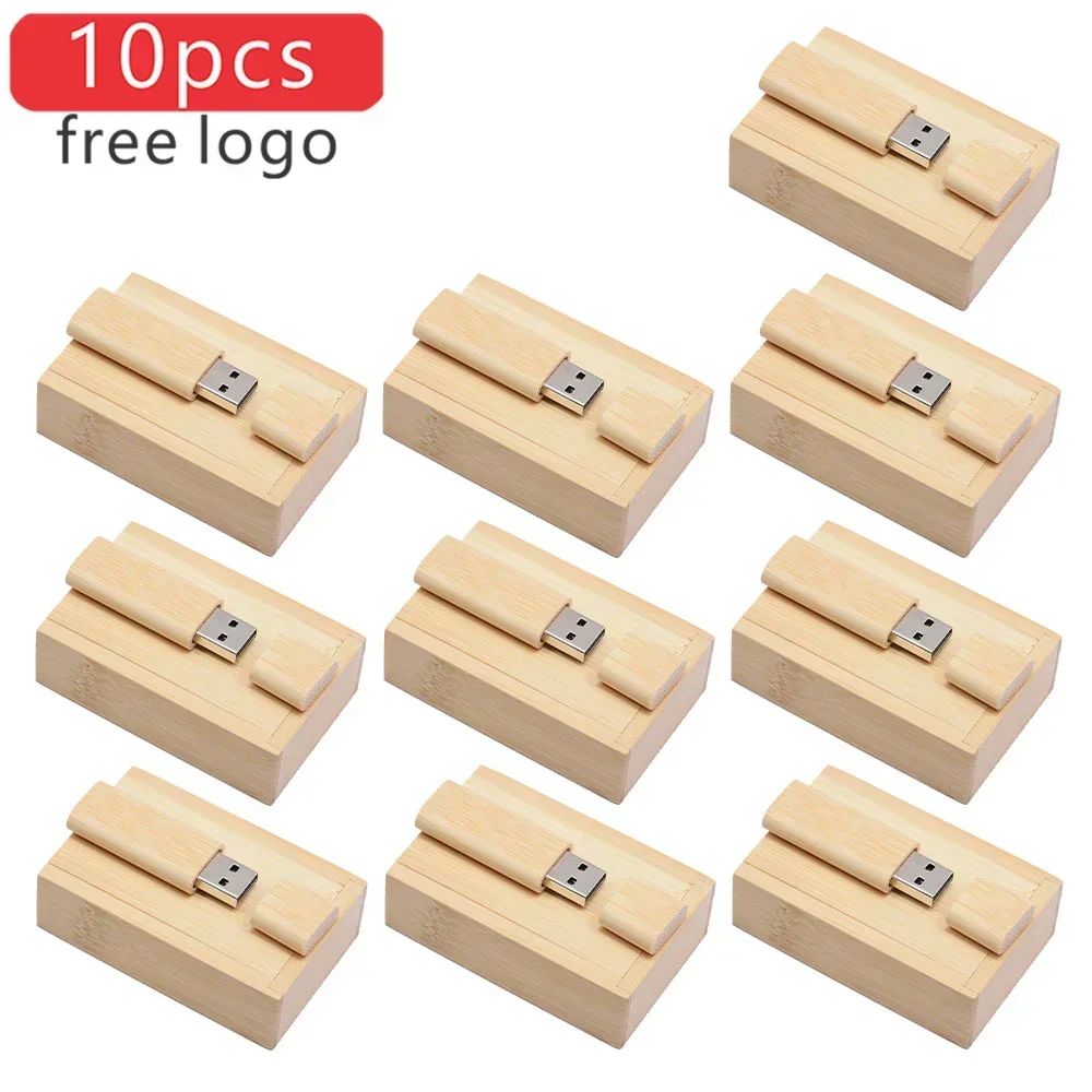10PCS/LOT Wooden USB Flash Drive 128GB Pen Drive 64GB 32GB 4GB Memory Stick Wooden Box Free Custom Logo Creative Business Gifts