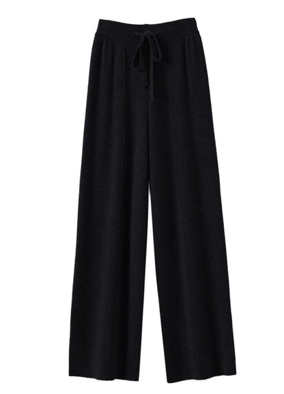 High Waist Wide Leg Pants Mid-Seam Knitted Trousers Drawstring Waist Belted Floor-Length Pure Color Versatile Autumn Winter Casu