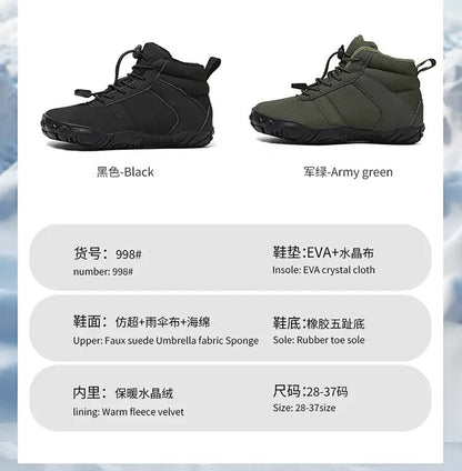 Waterproof Kids Barefoot Snow Boots 2025 New Wide Toe Winter Warm Fur Lined Shoes for Boys Girls Cold Weather Outdoor Sneakers