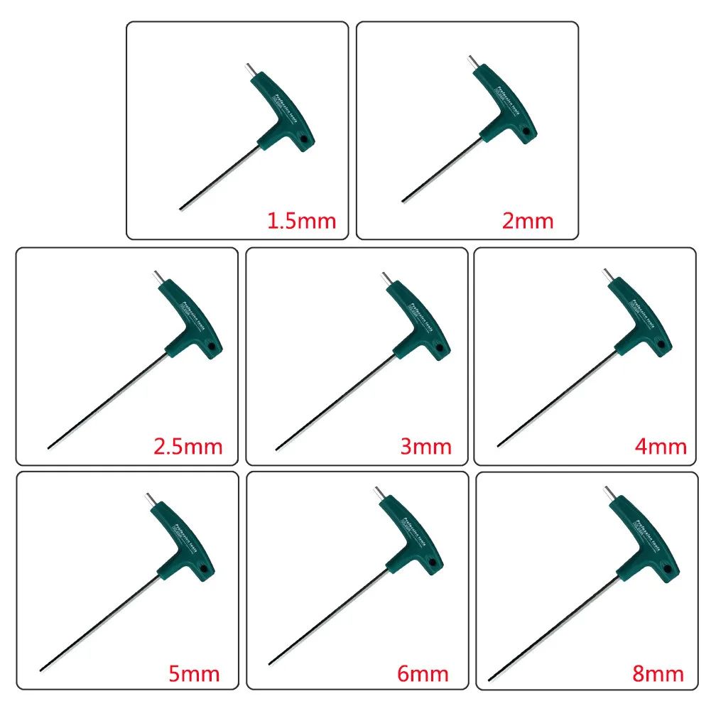 T-Type Hex Key Allen Wrench Set 1.5-6mm Hexagonal Wrench with Rubber Handle for Bicycle Motorcycle Car Repairing Wrench Tools