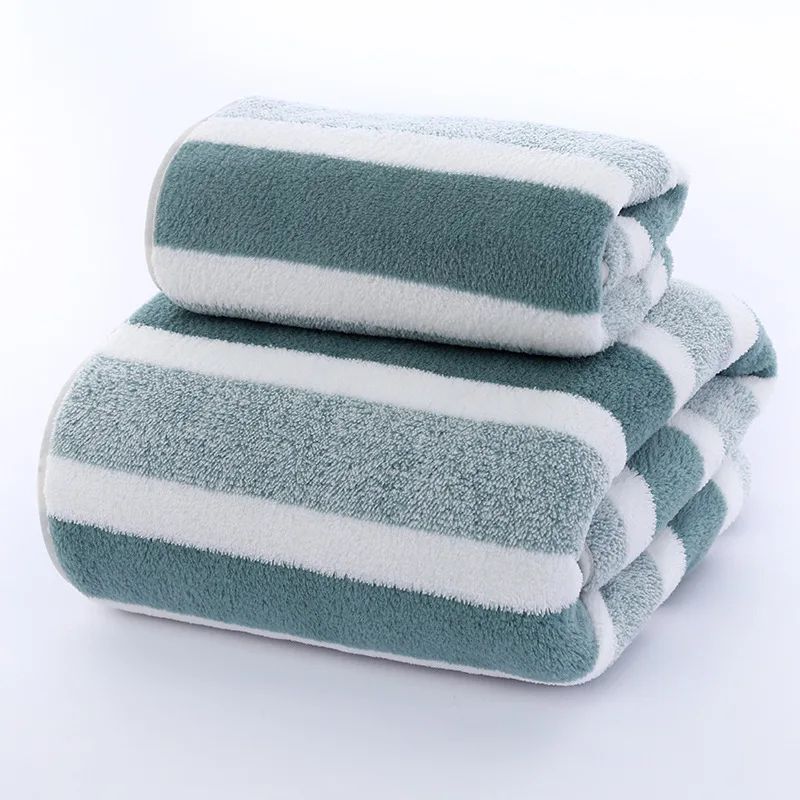 1 Set Striped Face Towel 35x75cm for Bathroom and Soft and Absorbent Quick-Drying Experience Microfiber Bath Towel 70x140cm