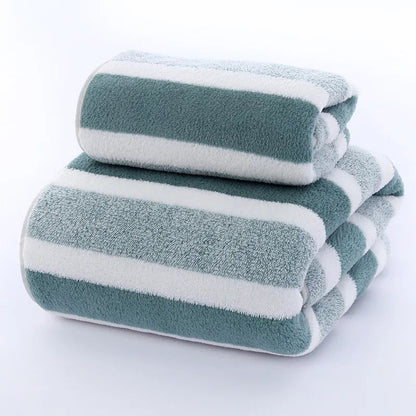 1 Set Striped Face Towel 35x75cm for Bathroom and Soft and Absorbent Quick-Drying Experience Microfiber Bath Towel 70x140cm