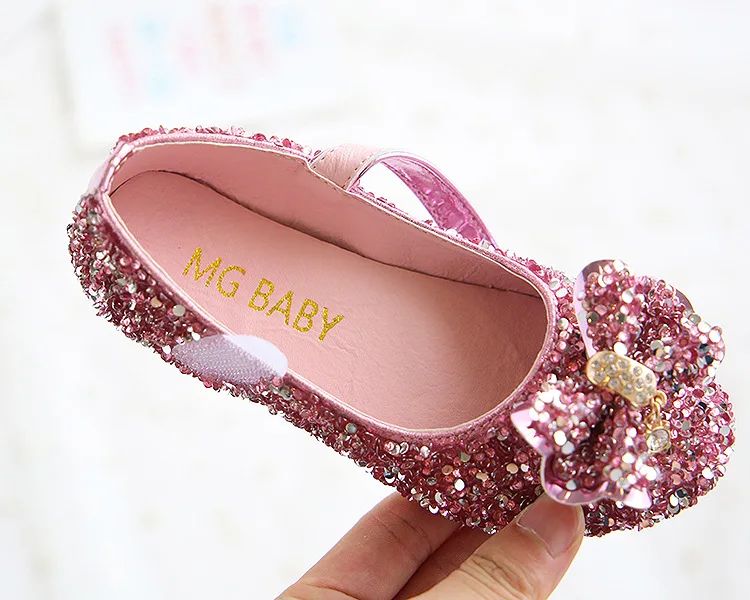 Fashion Girls Shoes Kids Flats Shoes Sequins Rhinestone Princess With Butterfly-Knot Flats Shoes For Students New Autumn 2022