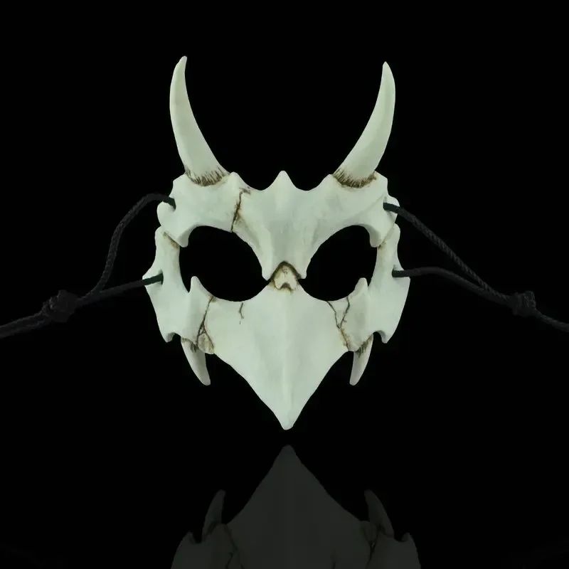 Party Skull Mask Long Teeth Demon Skeleton Half Face Mask Wolf Dragon Tiger Houjuu Nue Mask Cosplay Halloween Costume Props