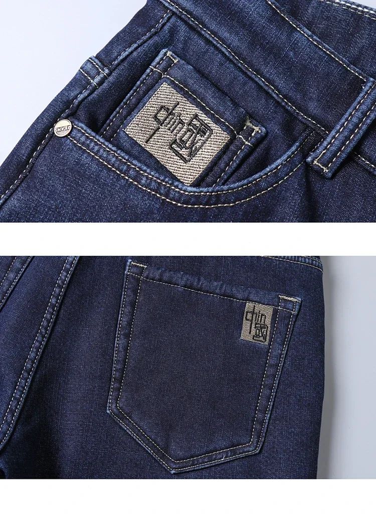 Men's Wool Velvet Jeans Winter Fleece Thickened Business Casual Straight Denim Pants Soft Cozy Thermal Stretch Trousers Male
