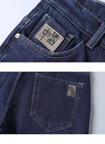 Men's Wool Velvet Jeans Winter Fleece Thickened Business Casual Straight Denim Pants Soft Cozy Thermal Stretch Trousers Male