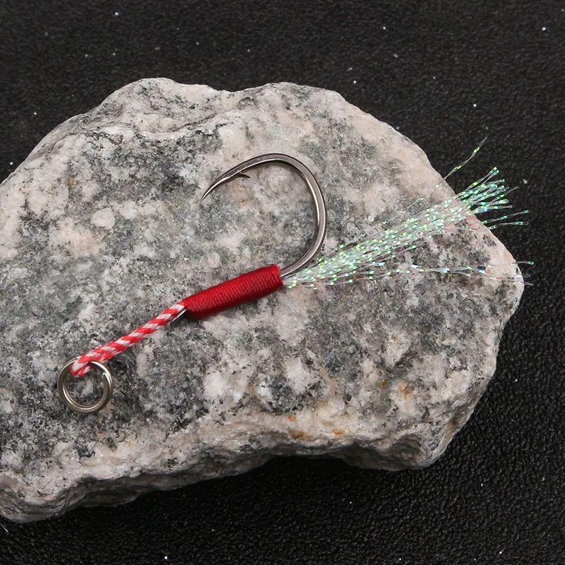 10/30/50Pcs Jigging Pesca Cast Jigs Anzol Auxiliar Farpa Anzol Simples com Rosca Pena Pesca Isca de Aço Carbono para Pesca