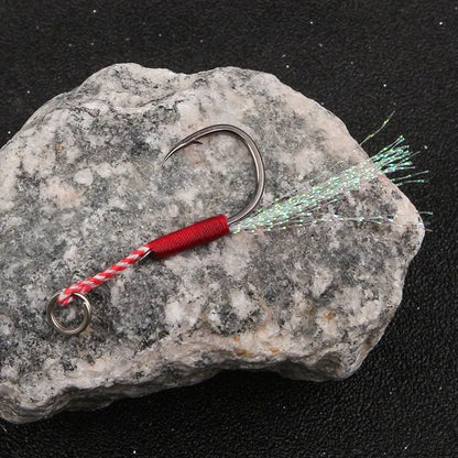 10/30/50Pcs Jigging Pesca Cast Jigs Anzol Auxiliar Farpa Anzol Simples com Rosca Pena Pesca Isca de Aço Carbono para Pesca