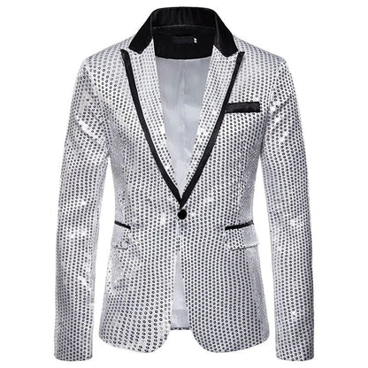 New Fashion Black Sequin Mens Shiny Suit Jacket One Button Blazer For Male Nightclub Singers Stage Dress Blazers Chaqueta Hombre