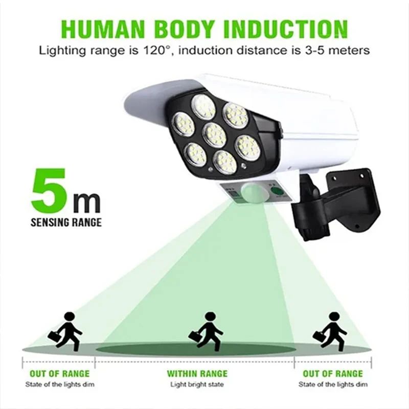 77LED Solar Light Simulation Security Dummy Camera Motion Sensor Outdoor Night Light IP65 Waterproof Lamp 3 Mode For Home Garden