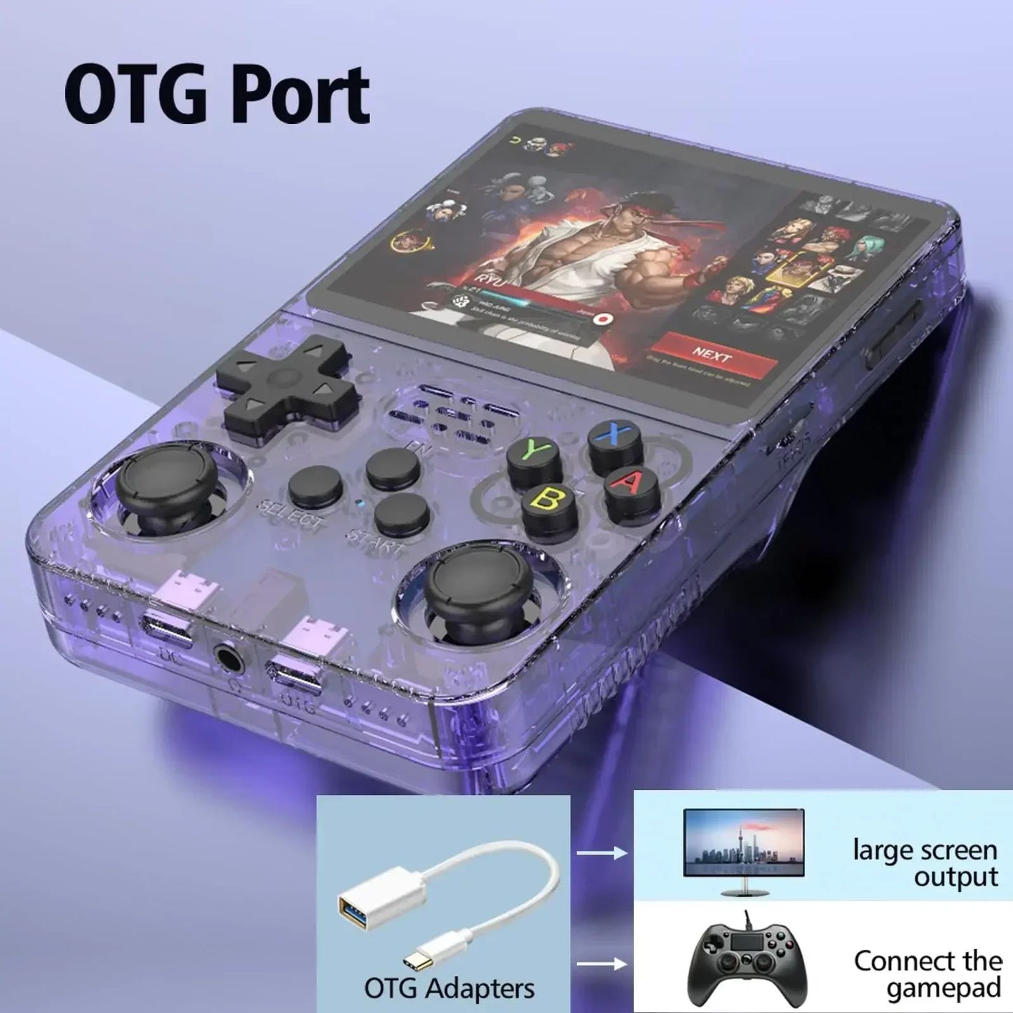 Console de Videogame Portátil Retrô R36S Sistema ARKOS Tela IPS de 3,5 Polegadas Clássico Player de Vídeo Portátil de Bolso Presente de 128G com Jogos
