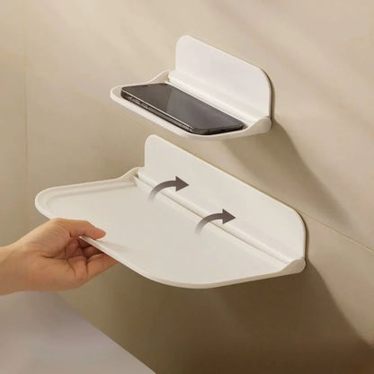 Prateleira de parede dobrável para celular sem furos no banheiro, rack de armazenamento para dormitório, decodificador de TV, ao lado da cama
