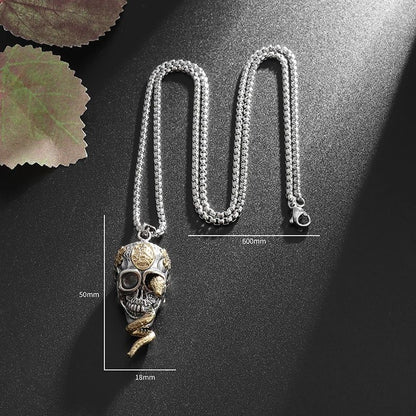 Colar de Pingente de Caveira Demoníaca Enrolada de Cobra Gótica Vintage para Homens Meninos Festa de Rock Halloween Joia de Presente