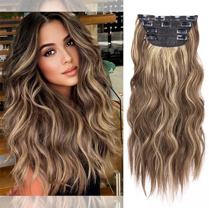 Kit 4 Peças Aplique Tic Tac Cabelo Sintético 20 Polegadas Cacheado Longo Grosso Para Mulheres Cabeça Inteira extensões de cabelo sintéticas