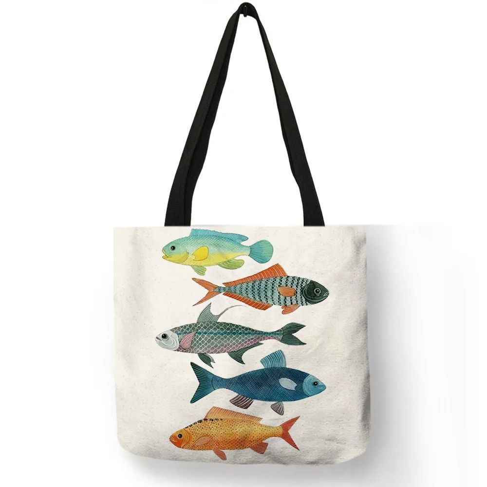 Creative Personalized Tote Bag Colorful Geometric Fish Pattern Printing Handbag Fashion Unisex Practical Casual Travel Package