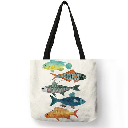 Creative Personalized Tote Bag Colorful Geometric Fish Pattern Printing Handbag Fashion Unisex Practical Casual Travel Package