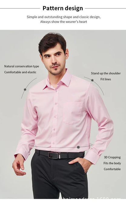 Iron-Free Long Sleeve Silk Smooth Drapey Wedding Shirt for Men Summer Business Formal Wine Red Large Size Men's Clothing