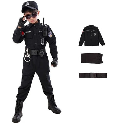 Swat Children Halloween Police Officer Cosplay Costumes Kids Carnival Police Uniform 110-160Cm Boys Army Police Officers Soldier
