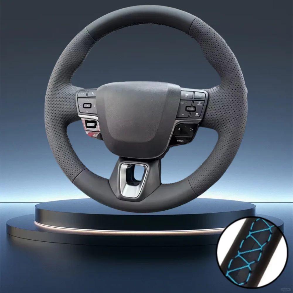 For 9th-generation Toyota Camry and Toyota Avalon Hand-Stitched Black Perforated Microfiber Leather Steering Wheel Cover