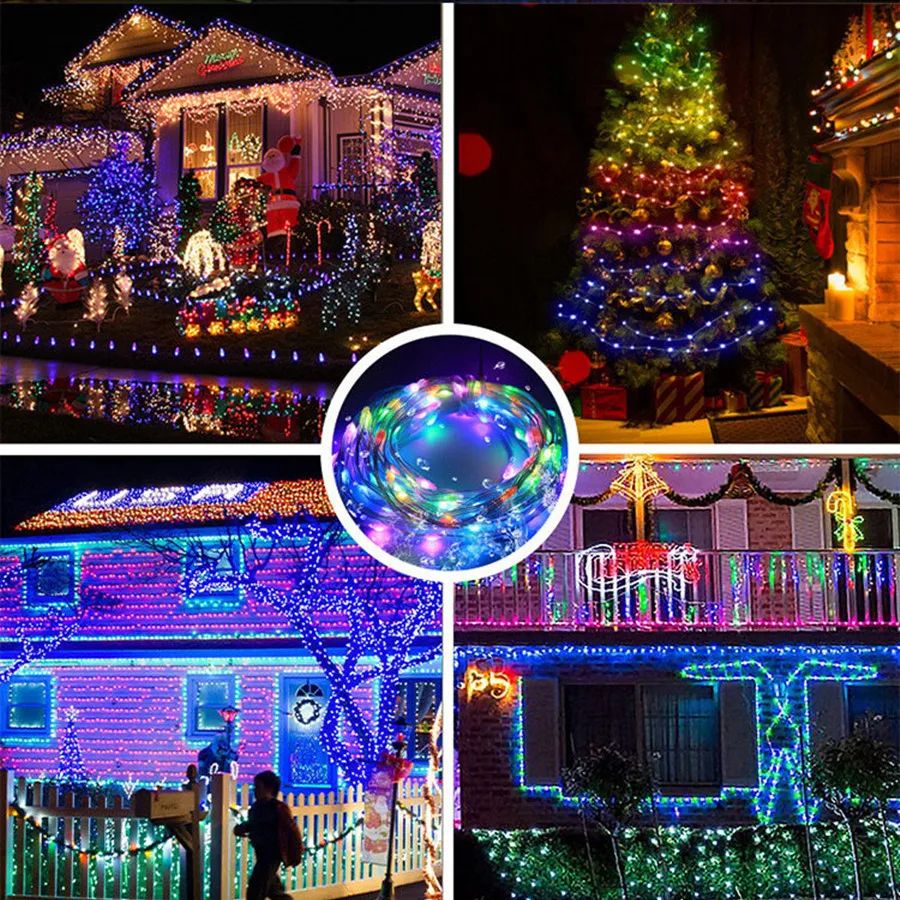 USB RGBIC LED Fairy Lights WS2812B Bluetooth Smart Control Dream Color Music Sync Waterproof Garland Holiday Wedding Decor Lamp