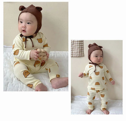 0-3T Baby Cotton Top Pant Suit Newborn Kid Boys Girls Clothes Set Long Sleeve Pj Set Cute Sweet Sleepwear Pajamas Set Outfit