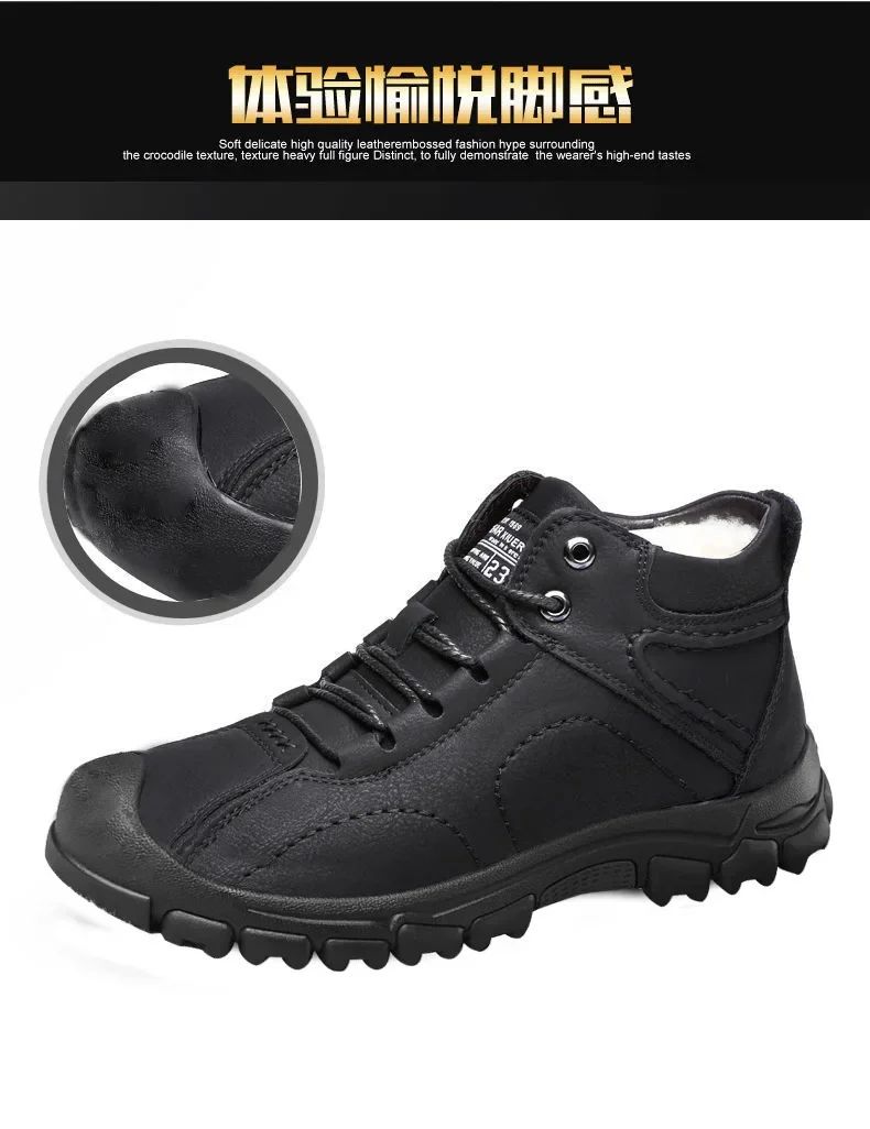 2025 Quente Venda Inverno Novo Sapatos de Algodão Mais Lã Grossa Casual Sapatos Esportivos Masculinos Tênis Cano Alto de Couro Moda Botas de Neve