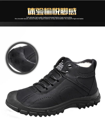 2025 Quente Venda Inverno Novo Sapatos de Algodão Mais Lã Grossa Casual Sapatos Esportivos Masculinos Tênis Cano Alto de Couro Moda Botas de Neve
