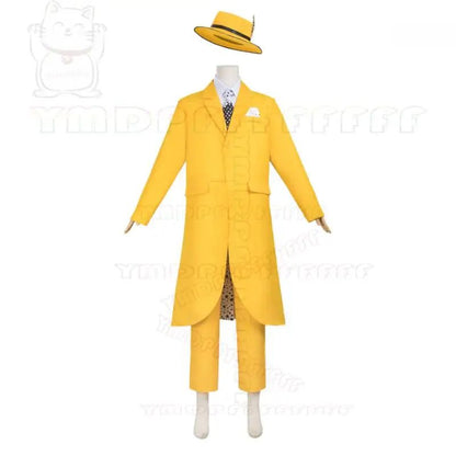 Anime JimCarry Mask Man Yellow Long Suit Cosplay Set Green Face Man Halloween Costume New
