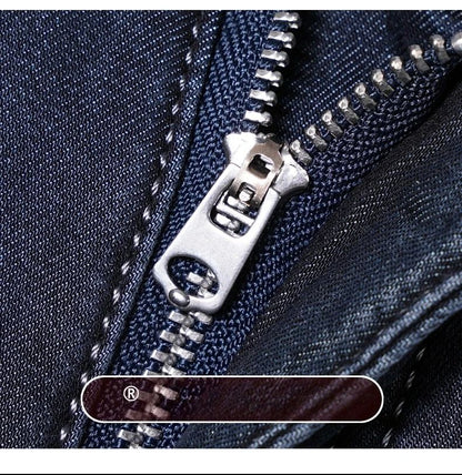 Men's Fleece Straight Leg Jeans Winter Thick Warm Business Casual Velvet Pants Elastic Loose Trousers Outdoorwear